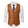 V-Neck Faux Leather Button Vest