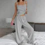 Pajama Set: Plain Crop Camisole Top + Pants