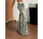 Mock Two-Piece Low Waist Washed Bell Bottom Jeans