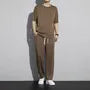 Set: Short-Sleeve Crew Neck Plain T-Shirt + Drawstring Waist Plain Sweatpants