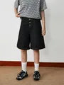 Mid Rise Button Fly Wide Leg Jorts