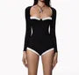 Long-Sleeve Square Neck Two Tone Romper