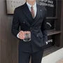 Set: Lapel Collar Double Breasted Blazer + Plain Dress Pants + Vest