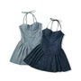 Halter Striped Button Mini A-Line Corset Dress