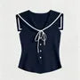 Sailor Collar Contrast Trim Tie Front Button-Up Sweater Vest