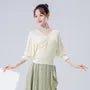 Puff-Sleeve V-Neck Plain Shirred Dance Top