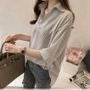 3/4-Sleeve V Neck Striped Shirt