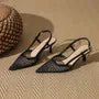 Kitten Heel Pointed Toe Mesh Slingback Sandals