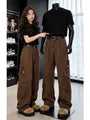 Mid Rise Plain Wide Leg Cargo Jeans