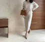 Set: V-Neck Plain Sweater + High Waist Midi Pencil Knit Skirt