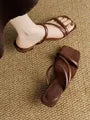 Wedge Faux Leather Slide Sandals