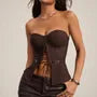 Plain Buckled Lace-Up Slit Bustier Tube Top
