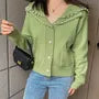 [XL-3XL] Collared V-Neck Plain Faux Pearl Button Cardigan