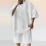 Set: 3/4-Sleeve Crew Neck Checkerboard T-Shirt + Drawstring Waist Wide Leg Sweat Shorts