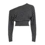 Long Sleeve Off Shoulder Striped Slim-Fit Crop Top / Low Waist Hot Pants