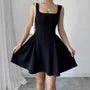 Sleeveless Square Neck Plain A-Line Dress