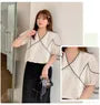 [XL-4XL] Short Sleeve V-Neck Micro Dotted Panel Blouse