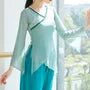 Flared-Sleeve V-Neck Plain Asymmetrical Dance Top