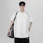 Elbow-Sleeve Crew Neck Plain Contrast Stitching T-Shirt