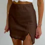 High Waist Plain Lace-Trim Slit Mini Pencil Skirt