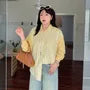 [XL-4XL] Long Sleeve Collared Striped Panel Shirt