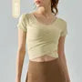 Short-Sleeve Round Neck Plain Criss Cross Yoga T-Shirt
