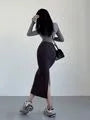 High Waist Plain Slit Pencil Knit Skirt (Various Designs)