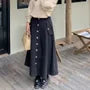 [XL-4XL] High Waist Plain Buttoned Maxi A-Line Skirt