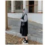 [XL-4XL] Set: Striped Hoodie + Scoop Neck Half-Buttoned Plain Midi Overall Dress