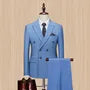 Set: Lapel Collar Plain Double Breasted Blazer + Mid Rise Plain Dress Pants + Collared Button Shirt