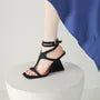 Wedge Heel Square Toe Ankle Strap Rhinestone Sandals