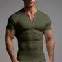 Short-Sleeve Plain Ribbed Henley T-Shirt