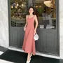 Spaghetti Strap Plain Bow Back Midi A-Line Dress