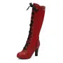 Lace Panel Lace Up High Heel Knee High Boots