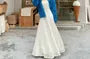 Spaghetti Strap Tie Front Lace Maxi A-Line Dress / Crew Neck Button-Up Plain Cable Knit Cardigan