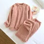 Couple Matching Pajama Set: Round Neck Plain Fleece Sweatshirt + Elastic Waist Straight Leg Pants (Various Designs)