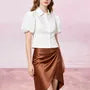 Puff Sleeve Spread Collar Plain Peplum top