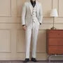 Set: Lapel Collar Plain Button Up Blazer + V-Neck Button Up Vest + Mid Rise Straight Leg Dress Pants