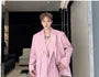 Set: Mock Two-Piece Peak Lapel Plain Buttoned Slit Blazer + Mid Rise Wide Leg Dress Pants