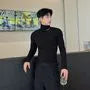 Long-Sleeve Turtleneck Plain Cutout T-Shirt