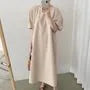 Short-Sleeve Round Neck Plain Midi A-Line Dress