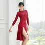 Long-Sleeve Crew Neck Plain Side-Slit Dance Dress