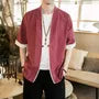 Elbow-Sleeve Open Front Linen Jacket