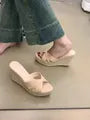 Platform Wedge Faux Leather Slide Sandals