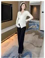 Maternity Long-Sleeve V-Neck Plain Ribbed Knit Top