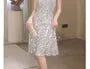 Halter Sequin Strappy A-Line Dress
