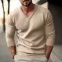 Long-Sleeve V-Neck Plain Knit Top