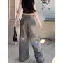 [40-42/2XL] Mid Waist Ripped Patchwork Washed Wide Leg Jeans