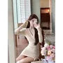 Long Sleeve V Neck Plain Wrap Bodycon Mini Dress