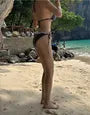 Set: Halter Dotted Lace Trim Bikini Top + Bottom + Cover Up Skirt
